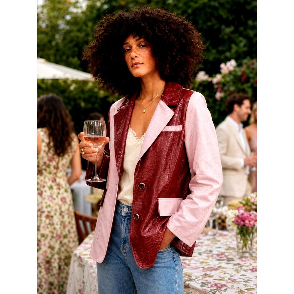 Free People Jayley Collection Vegan Leather Effect Blazer Multi One Size